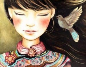 Krigarkvinna med fågel