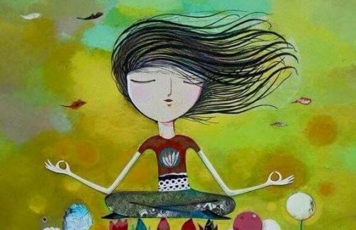 En flicka som mediterar.