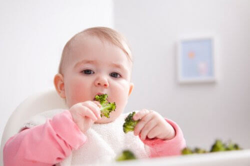 BLW: baby äter broccoli