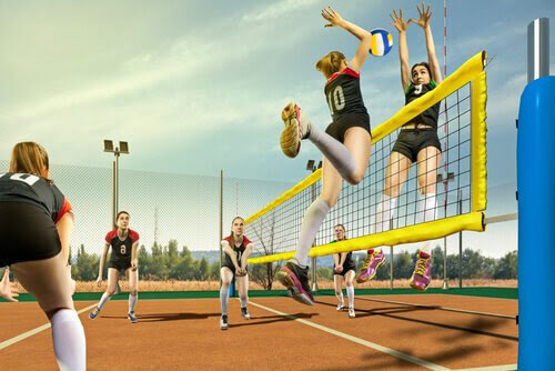 illustration av flickor som spelar volleyboll