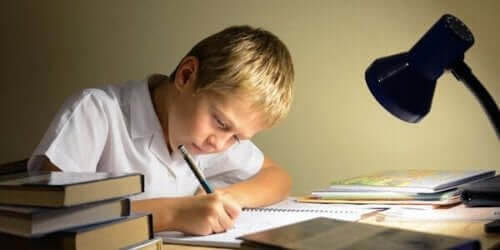 goda studievanor: pojke gör läxorna