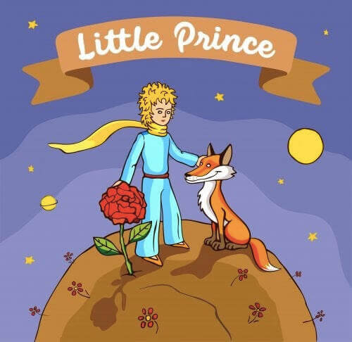 Lille Prinsen med blomma och räv
