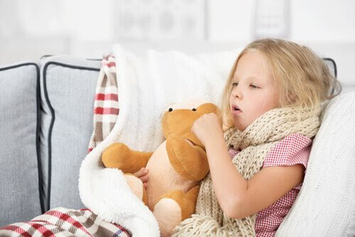 Difteri: barn som är sjuk i säng