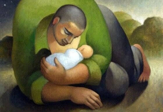 min nutid: pappa håller baby