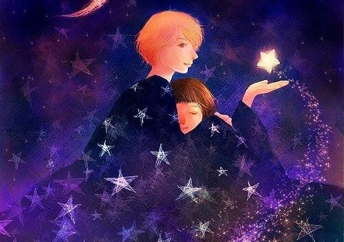 svaghet: förälder håller barn och stjärna